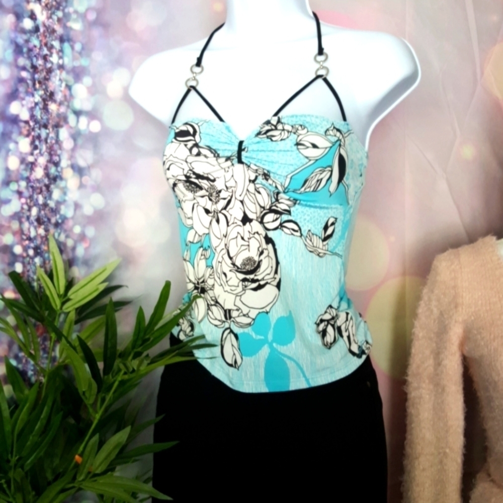 Spaghetti strap tie neck silky tankini